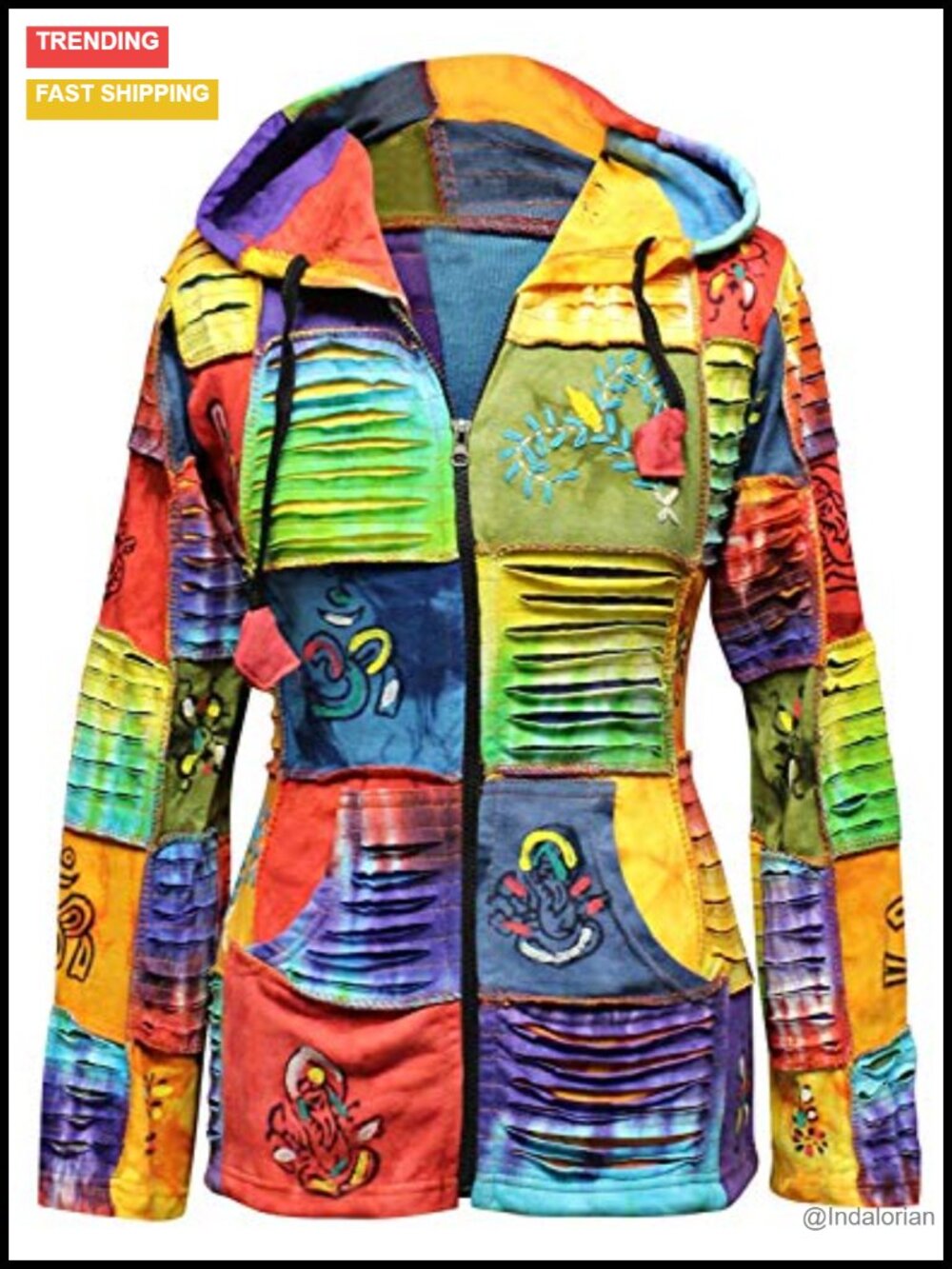 Boho Patchwork Tie Dye Zip Up Hoodie Cardigan Sweater for Women Cotton